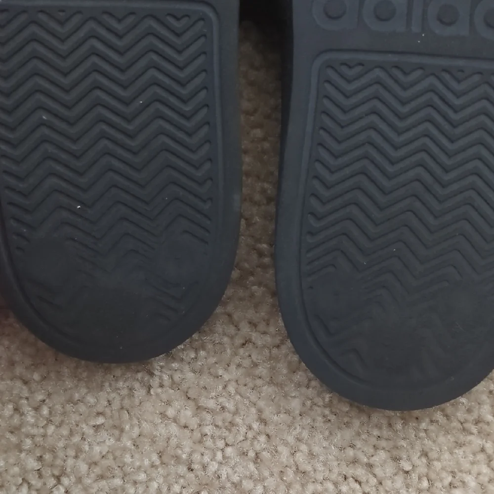Adidas Black and White Striped Slides